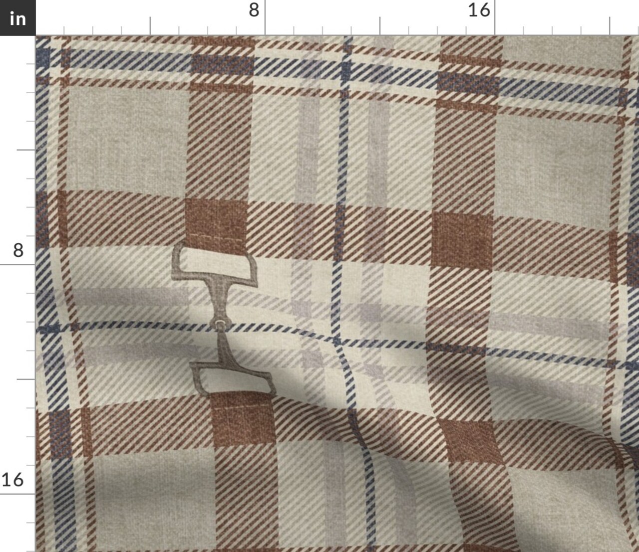 Equestrian Autumnal Plaid Heritage Cozy English Rustic Tartan Neutral Farmhouse Tack Room Snaffle Horse Bit Classic Traditional Brown Modern Custom Printed Fabric by Spoonflower Various Fabrics by the Yard or Fat Quarter